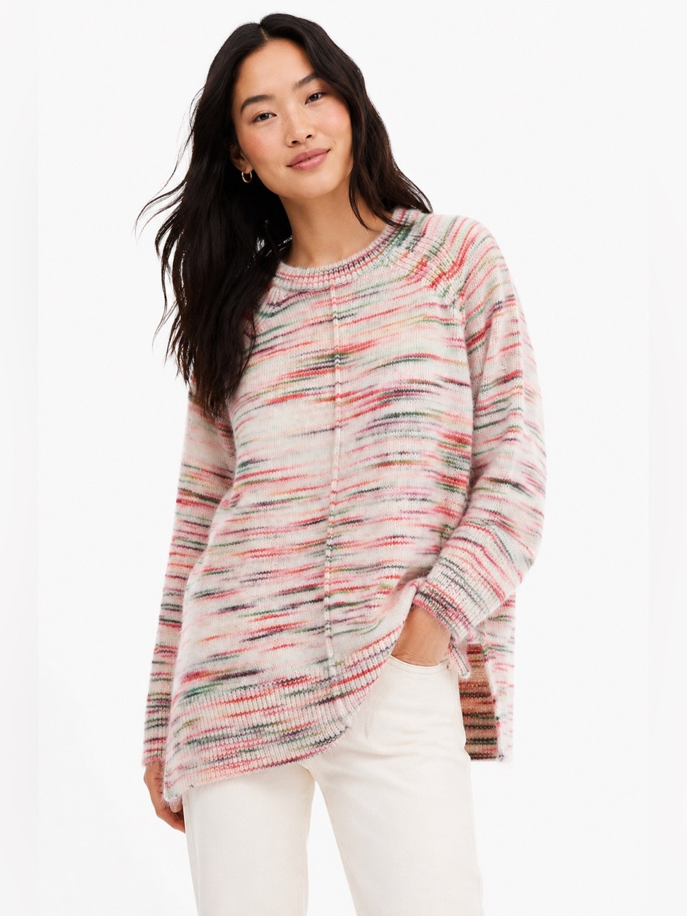 Lou & Grey for LOFT Oversized Multicolor Space Dye Striped Cozy Sweater Medium